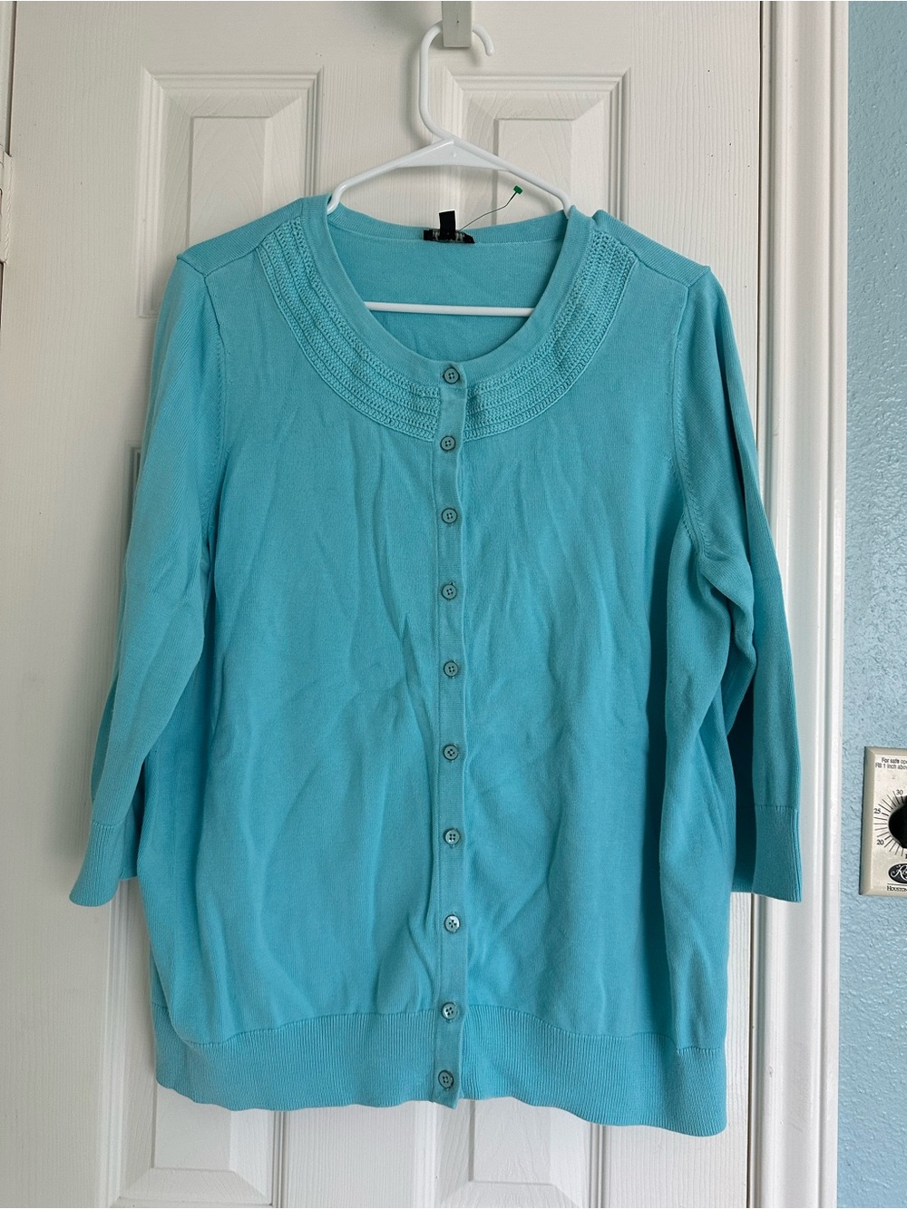 Womens Sweater-TALBOTS-Aqua cotton/rayon cardigan Preppy 3/4 slv-2X